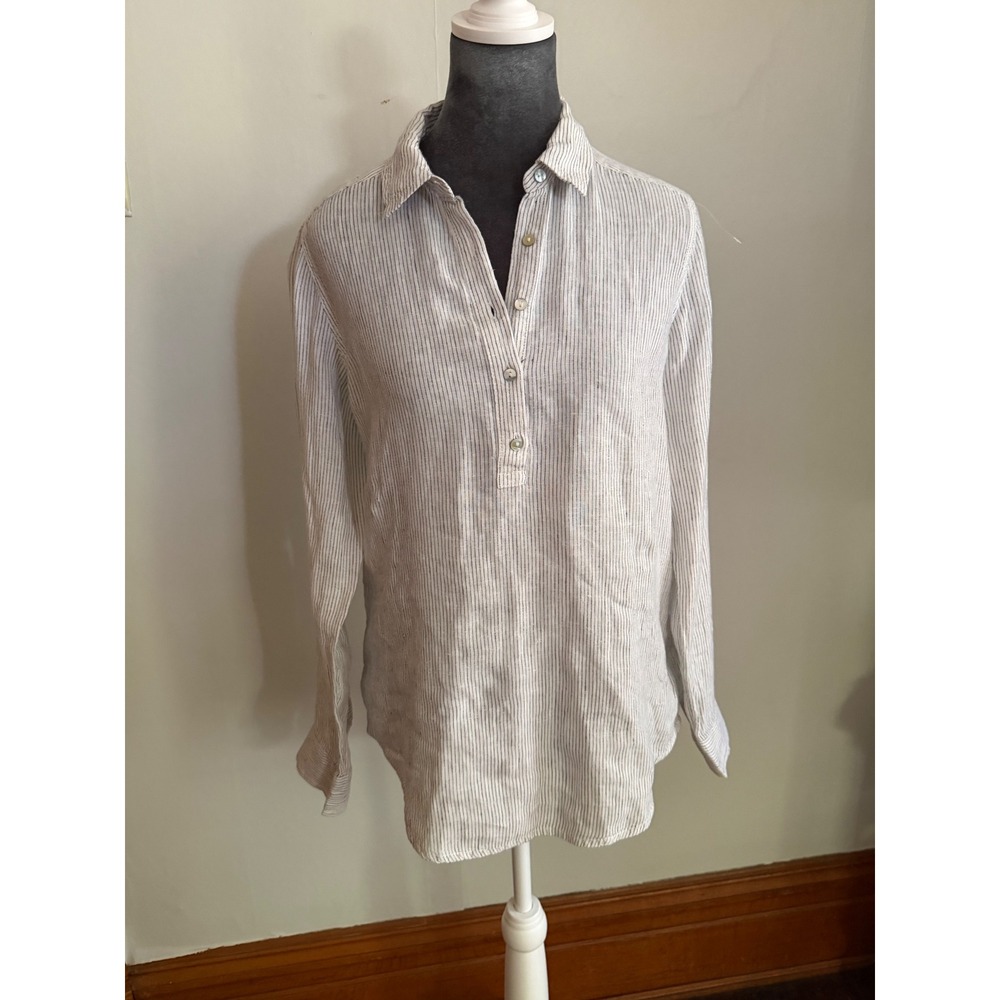 100% Linen Pinstripe Tunic Henley Shirt coastal beachy euro summer lagenlook